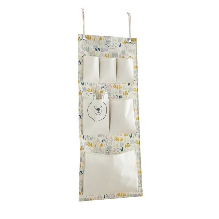 Organiseur mural pour Enfant - Panneau de rangement à poches - Motif Safari - Polycoton - Motif Sweet Bear - 100x40x1cm