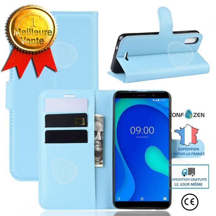 CONFO Coque Wiko y80 Nouveau PU Cuir Portefeuille avec Support Antichoc Etui Housse Wiko y80 Bleu Cdiscount Telephonie