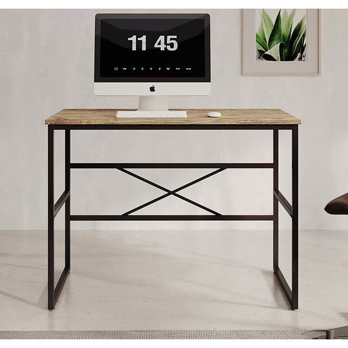 table de bureau | 100cm | style industriel | structure acier noir mat | melamine couleur pin atlantique | modèle factory m1