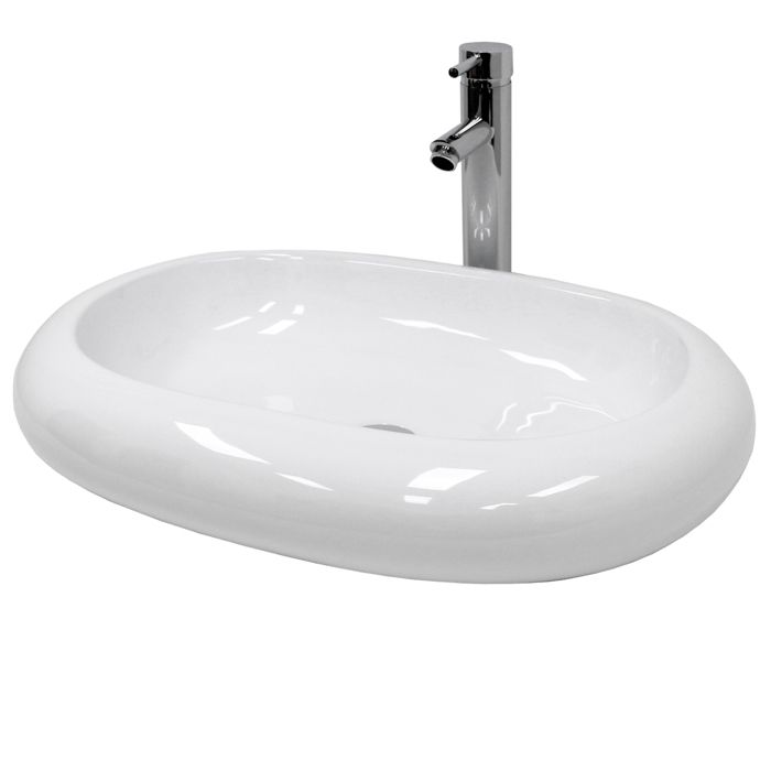 Lavabo en céramique blanc avec garniture de vidage vasque à poser ECD