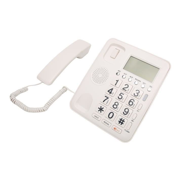 Téléphone Fixe Avec Haut-parleur, Identification De L'appelant Et Mise En Attente - Design Compact Blanc, Pour Maison Et Bureau
