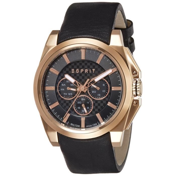 Montre Hommes ESPRIT Quartz - Affichage Analogique bracelet Cuir Noir et Cadran Noir ES108711002