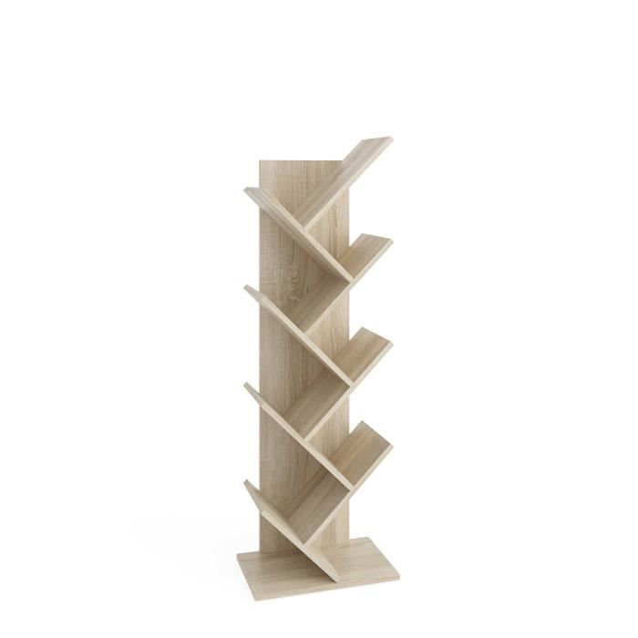 bibliothèque basil verticale avec étagères à motif chevron. finition : décor en chêne.