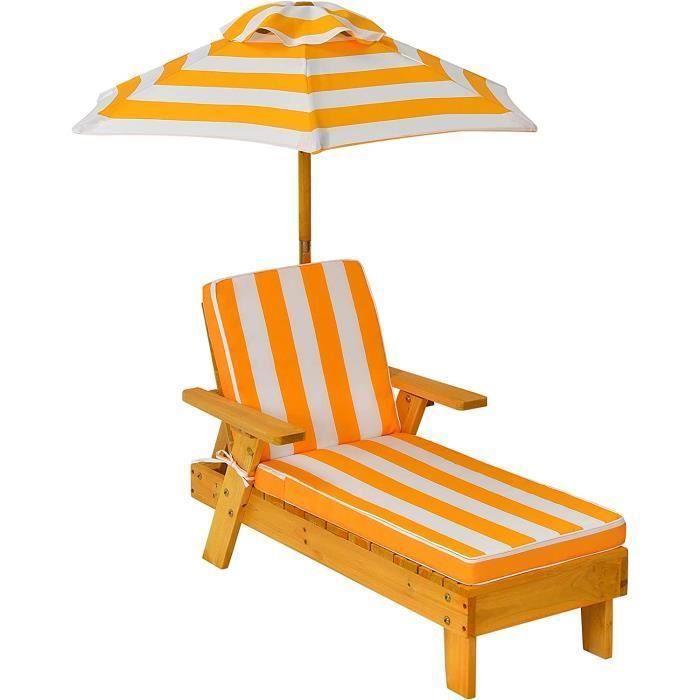 GOPLUS Chaise Longue avec Parasol en Bois Chaise de Jardin pour Bain de Soleil Charge Maximale 50KG 92x49x106cm Jaune