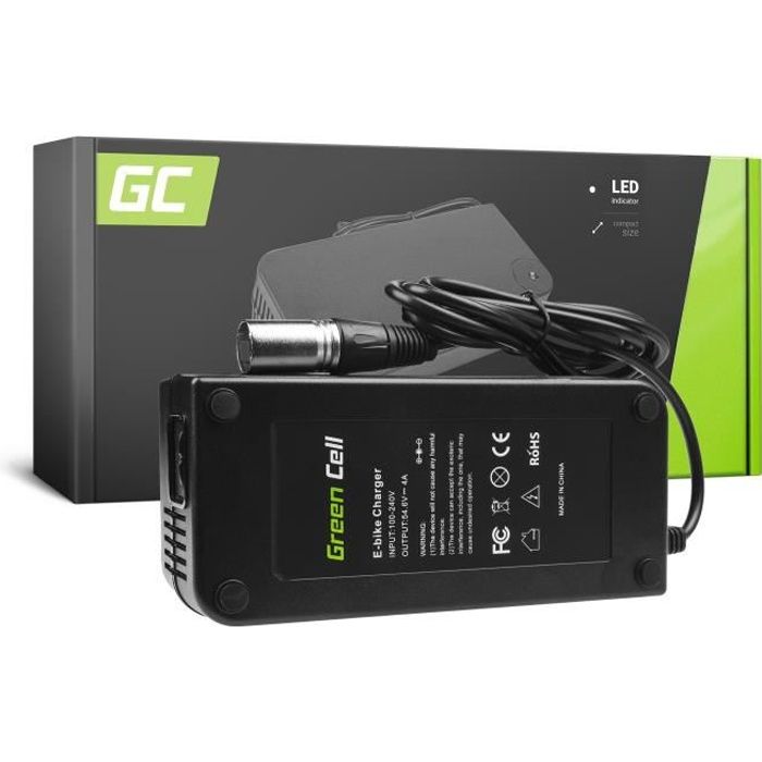 Green Cell ® Chargeur pour Vélo Electrique, Bouchon: Cannon, 54.6V, 4A