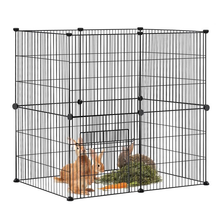 Comparer les prix de Enclos pour Petits Animaux - HENGMEI - 12 Pièces Enclos Grillagé avec Porte - Noir - 142x72x36cm