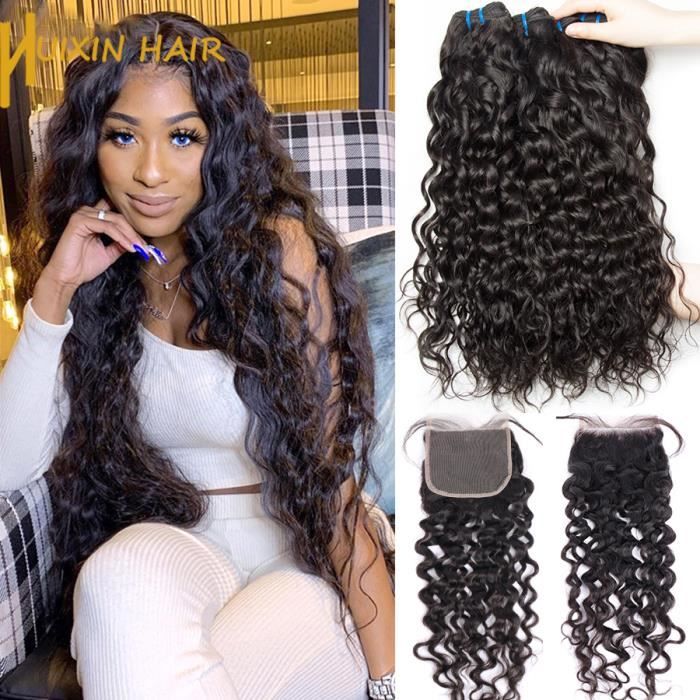 Lot De 3 Tissage Meches De Cheveux Naturels Bresiliens Remy Avec Closure Water Wave 12 14 16 10 Pouces Cdiscount Au Quotidien