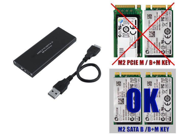 Boîtier externe – Non spécifié – M.2 SATA – USB 3.0 – Noir – 5 Gb/s