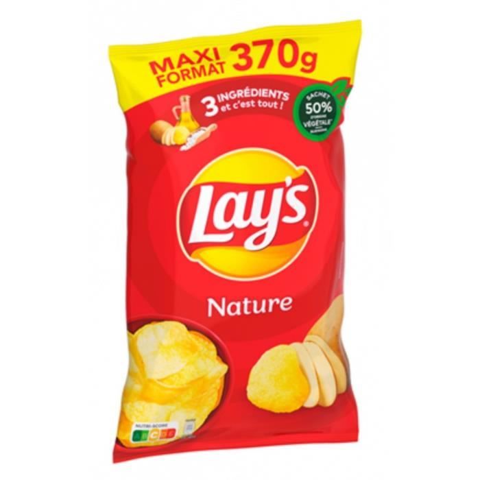 Chips Lay's saveur Nature 370g/Sachet 2 sachets