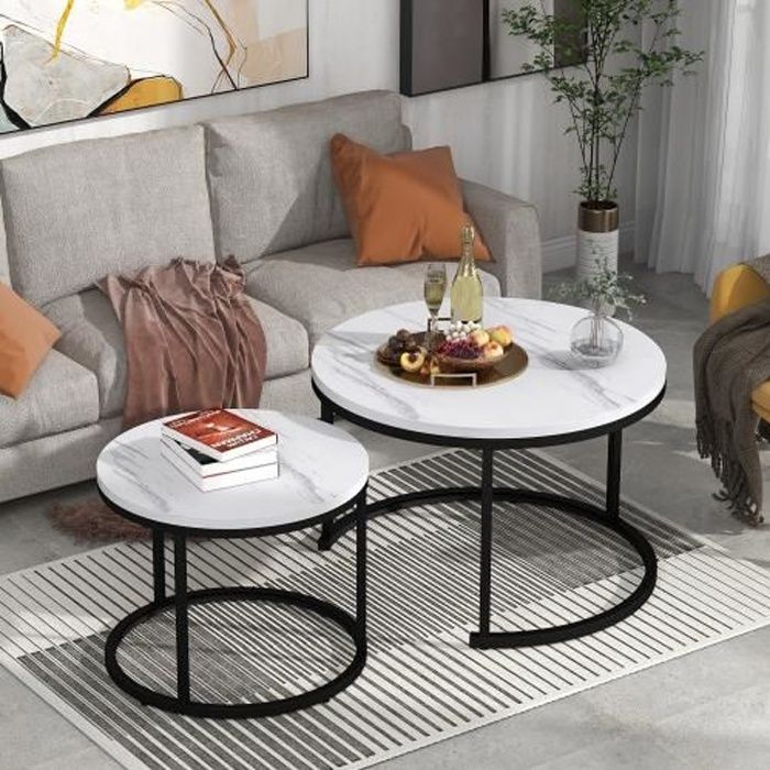 Table basse ronde gigogne 2 set Table d'appoint marbre blanc