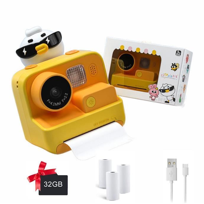 Appareil Photo Instantané Enfant 48MP - Imprime Photos Noir Et Blanc - Écran 2,4 Pouces, Carte 32Go Incluse - Avec 4 Rouleaux Papier - Jouet Garçon/fille 3-12 Ans