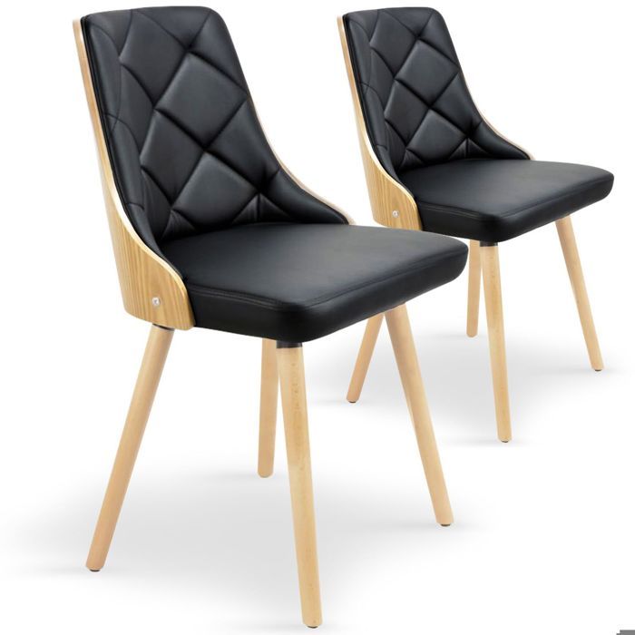 MENZZO Lot de 2 chaises scandinaves Lalix Chêne Clair & Noir - Chaises Salle À Manger MENZZO Lot de 2 chaises scandinaves Lalix Chêne Clair & Noir - Chaises Salle À Manger