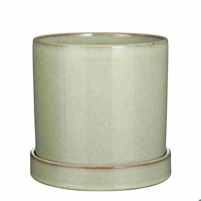 Mica Decorations Pot De Fleurs Amber - 23x23x21 Cm Céramique Vert - Élégant Pour Intérieur Et Extérieur