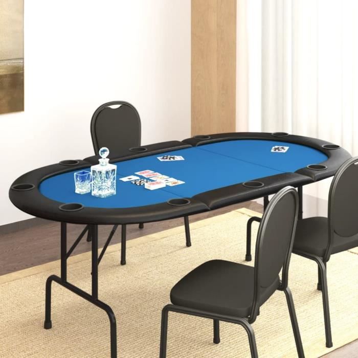 Table de poker pliable 10 joueurs - MOTHINESSTO - Bleu - Bois d'ingénierie, feutre, cuir artificiel - Acier
