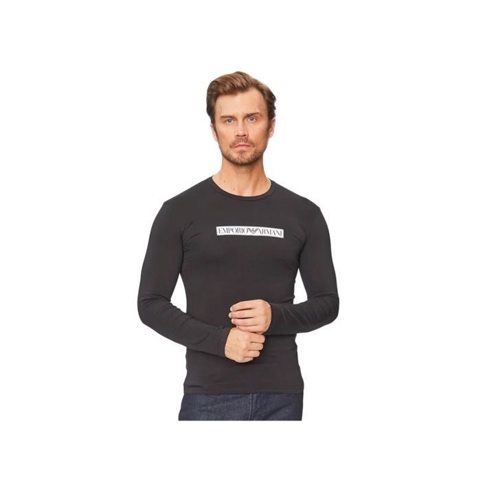 T-Shirt À Manches Longues Avec Logo Lounge Box - Emporio Armani - Homme - Noir