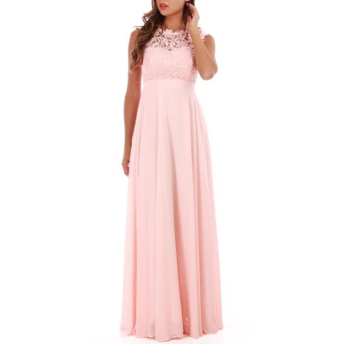 robe longue rose grandes tailles à dentelle