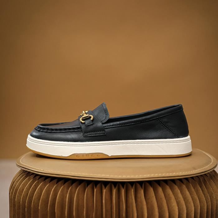 Mocassin Pomme D'or En Cuir Noir Femme Taille 40 - Neuf Avec Emballage, Fait Main En Italie