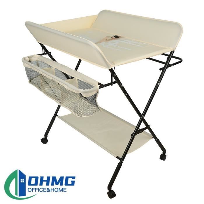 Table à langer pliable et compacte en tissu et tuyau de fer - OHMG - 80*66*98cm - couleur crème - bébé