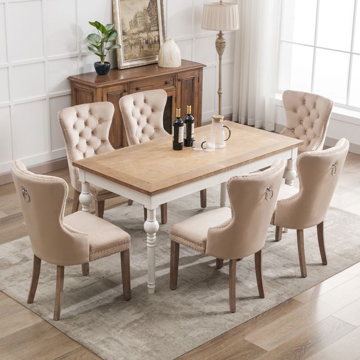 Chaise De Salle À Manger 6 Pcs Chaise De Cuisine En Velours 53.5 X 64 X 95 Cm Beige