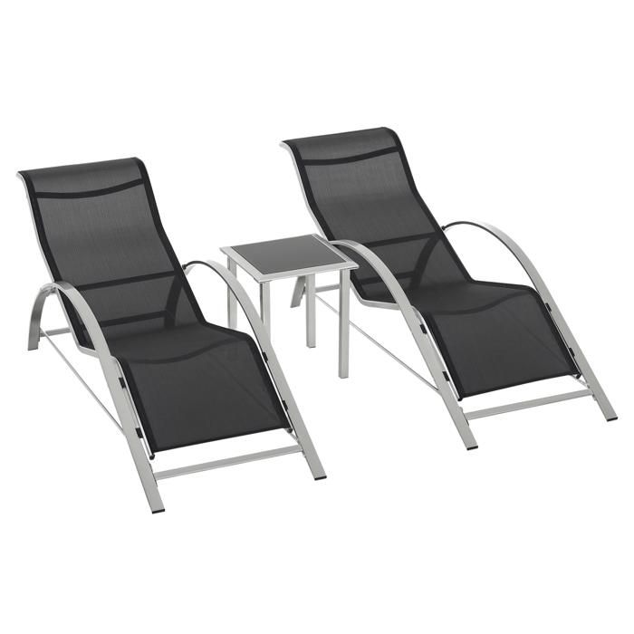 Outsunny - lot de 2 bains de soleil - Métal - 169x59x66cm - Gris foncé