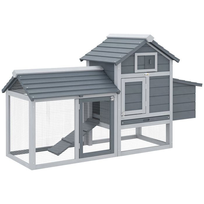 PawHut - poulailler - Bois de sapin - 150.5x54x87cm - Gris