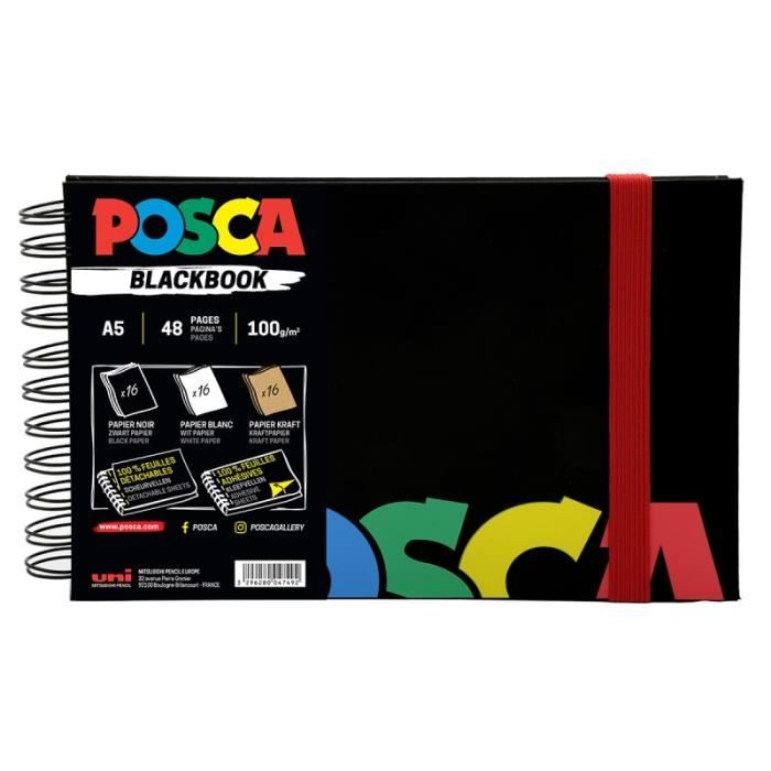 Carnet de dessin - POSCA - A5 - 48 pages - Papier noir, blanc et kraft ...