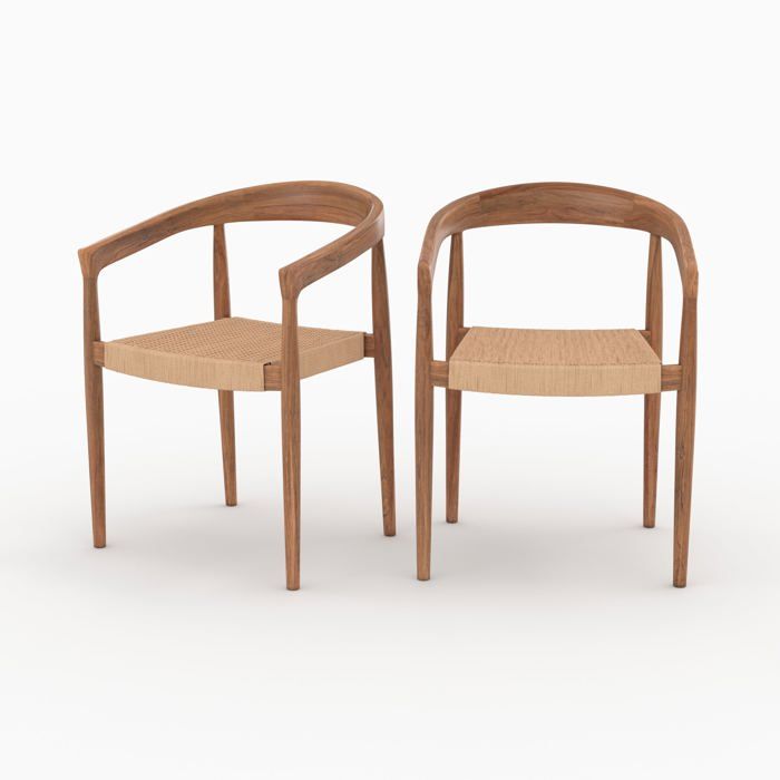 Lot de 2 chaises en bois de teck et corde naturelle - Bali - Maison Pavane Lot de 2 chaises en bois de teck et corde naturelle - Bali - Maison Pavane