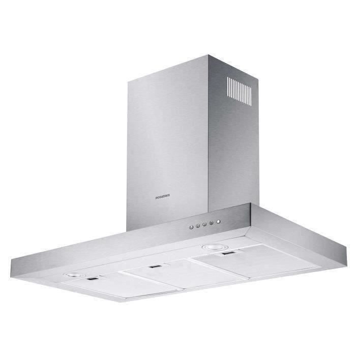 Hotte décorative ROSIÈRES RTS900X - L 90 cm - Inox - 66 dB - 4 vitesses - Classse A - Eclairage LED