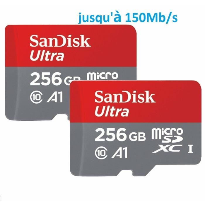 Qumox Carte Mémoire Micro SDXC - SanDisk - Ultra 256 Go - Vitesse 150MB/S - Classe 10 - U1 A1