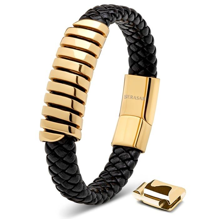 Bracelet en Cuir pour Homme SERASAR B035-17 Or Bijoux de bracelet élégants cadeau danniversaire parfait pour mari ou ami