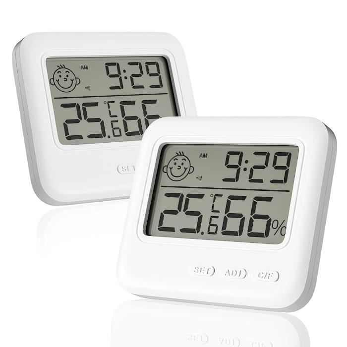 Thermomètre Hygromètre Intérieur 2 Pièces - Écran LCD, Magnétique, Plage -19°C à 80°C - Pour Maison, Bureau, Serre