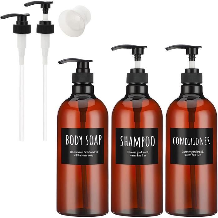 Distributeurs Shampoing Segbeauty - Lot De 3 Flacons Pompe 500ml Brun, Pour Salle De Bain Ou Cuisine, Économique