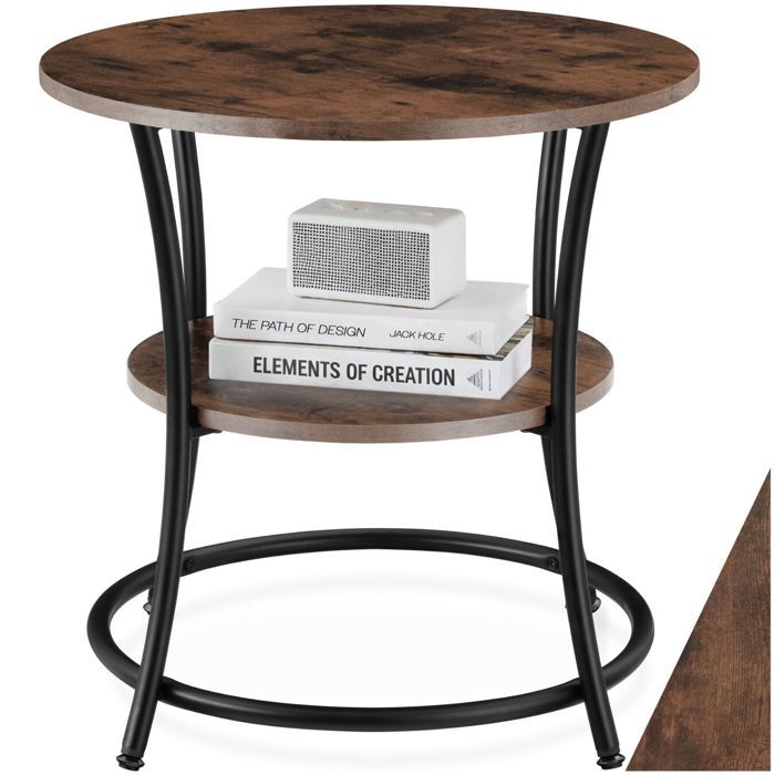 Table basse - TECTAKE - Table dappoint ronde SAINT LOUIS au style industriel en bois et acier Ø 55 x 56 cm - Bois foncé