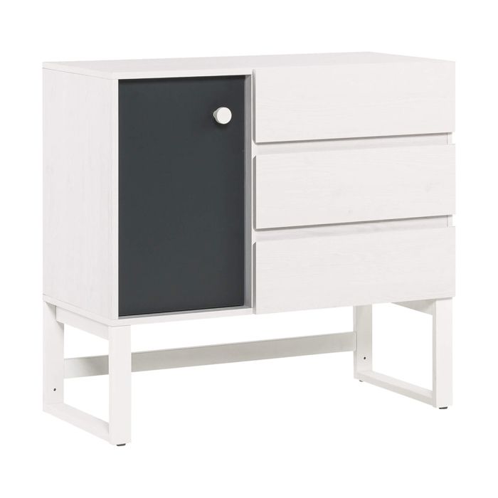 Commode 3 tiroirs 1 porte en bois blanc et anthracite - CO17028 - Anthracite - Terre de Nuit Commode 3 tiroirs 1 porte en bois blanc et anthracite - CO17028 - Anthracite - Terre de Nuit