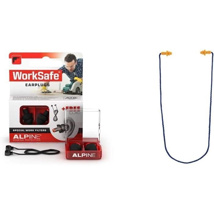 Bouchons D'oreille Alpine WorkSafe - Protection Auditive Bricolage - Hypoallergénique, Avec Cordon