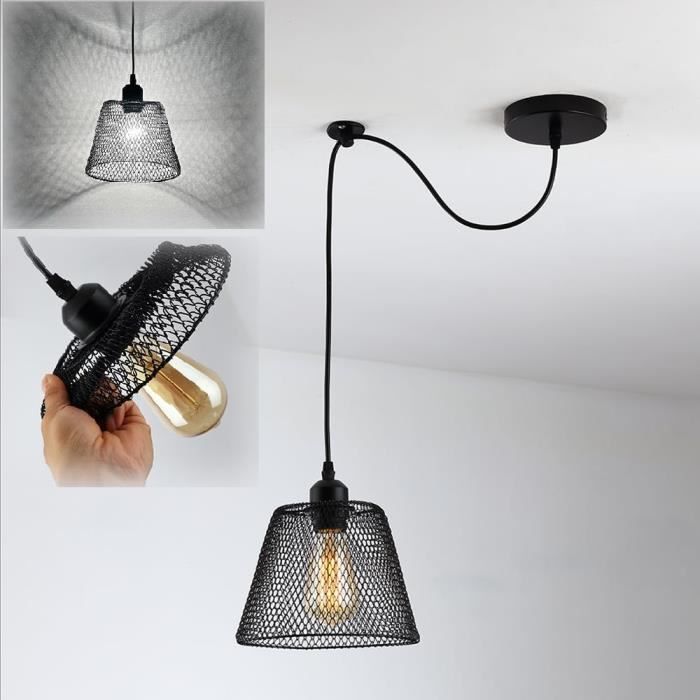 Lampe à Suspension Suspension Noire Lampe à Suspension Industrielle Noire, Salle à Manger, Aspect Grille Métallique, 1x Douille E27, DxH 40x120 Cm