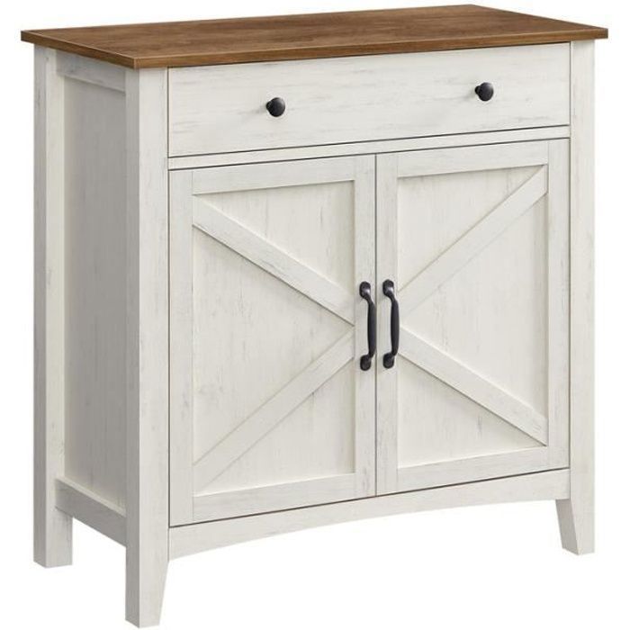 VASAGLE Buffet Meuble de Rangement avec Tiroir avec Portes Étagère Réglable 40 x 80 x 80 cm Blanc Rustique et Marron Miel