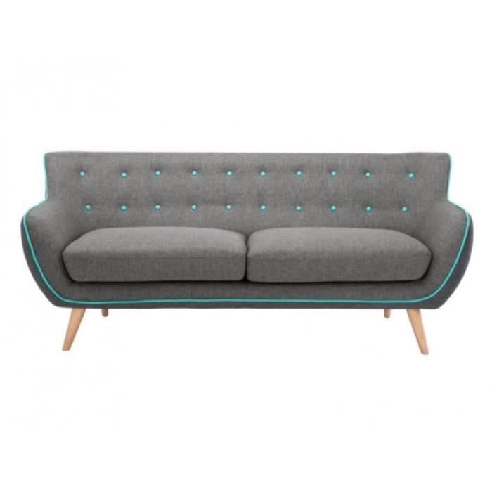 Canapé 3 Places En Tissu Serti Gris Et Bord Anthracite