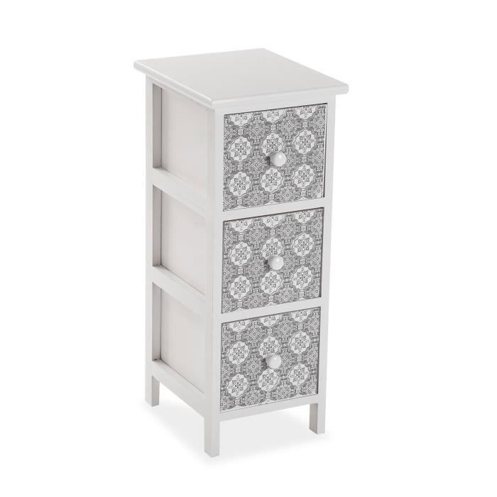 armoire étagère de salle de bain benno - 62 x 25 x 29 cm - commode avec 3 tiroirs de rangement en bois - blanc et gris - versa