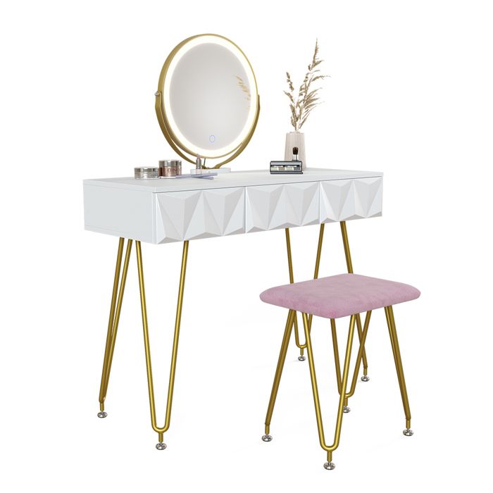 Vicco Ensemble table de maquillage avec tabouret Edda, Grijs, 80 cm avec éclairage LED
