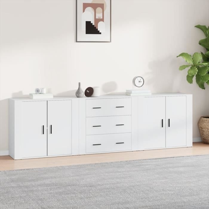 vidaXL Buffets 3 pcs Blanc Bois dingénierie 3185399