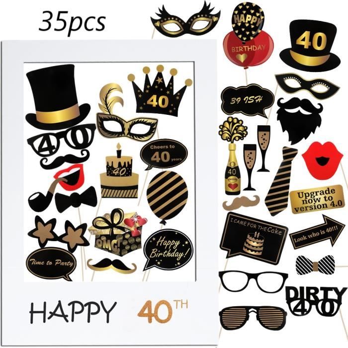 35pcs Accessoires De Photomaton 40eme Anniversaire Funny Masquerade Kit Photobooth Cadre Photocall Pour Decoration D Anniversaire Cdiscount Maison