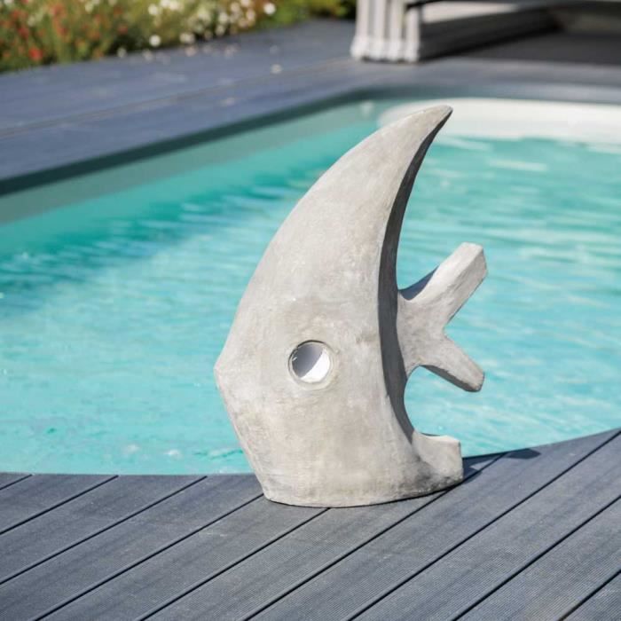 Statue poisson contemporaine en ciment fibré gris - WANDA COLLECTION - 78cm