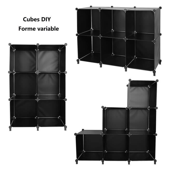 willonin® armoire diy avec 6 cubes, noir cube modulable 35x35cm pour rangement de placard, garde-robe et vêtements, forme variable