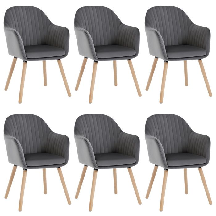 WOLTU 6 X Chaises de Salle à Manger Chaise de Cuisine Gris Foncé Chaise de Loisirs en Velours BH95dgr-6
