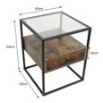 Table de chevet - - Style industriel - Loft - Avec 1 tiroir et plateau en verre-1