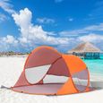 Abri de plage tente de plage pliable pop-up automatique instantané protection UV fenêtre arrière grand tapis de sol orange-1