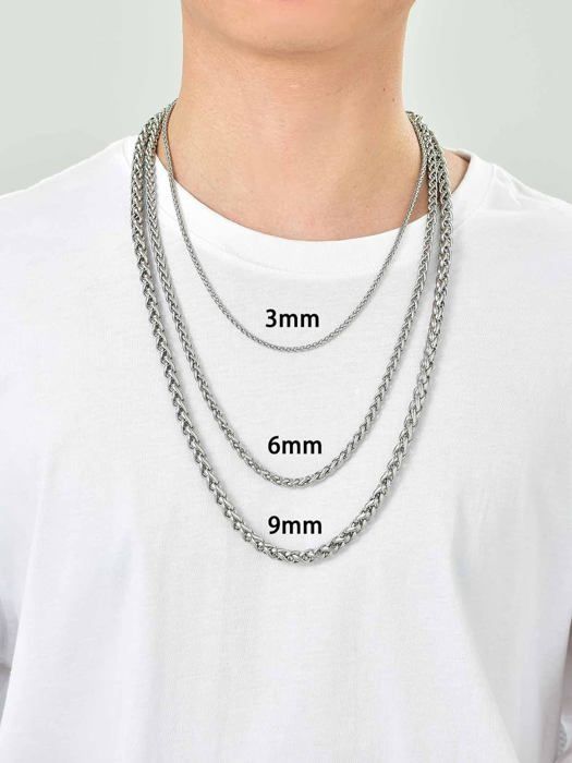 Collier Or Blanc 18K Massif – Chaîne Spiga 45 Cm, Italie, Neuf Avec étiquettes