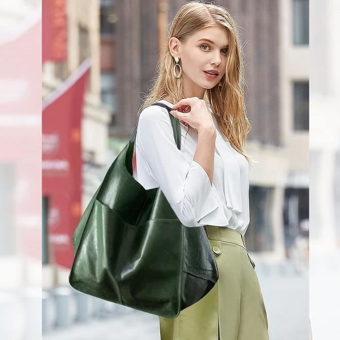 Sac Cabas Femme Sac De Shopping Elegant Sac Fourre Tout Grand Sac A Bandouliere Classique Vintage Sac Epaule En Cuir Souple u613 Vert Cdiscount Bagagerie Maroquinerie
