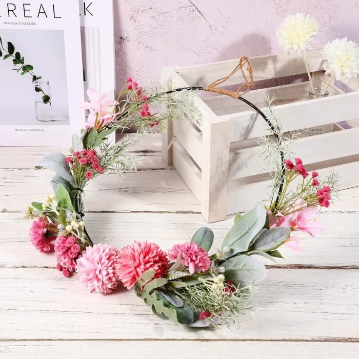 Couronne De Porte Printanière 35cm - Fleurs Sauvages Artificielles Pour Décoration Murale Ou Entrée